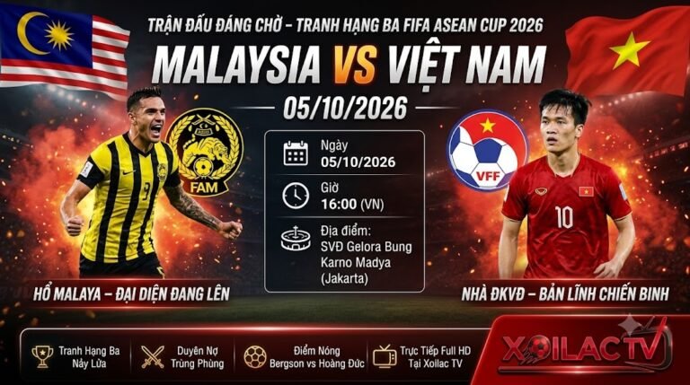 Nhận định trận đấu Malaysia vs Việt Nam tranh hạng ba FIFA ASEAN Cup 2026 trực tiếp Xoilac TV